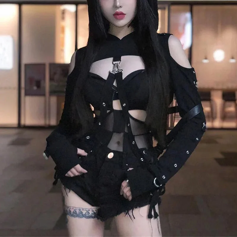 Chic Black Gothic Hoodie for Women