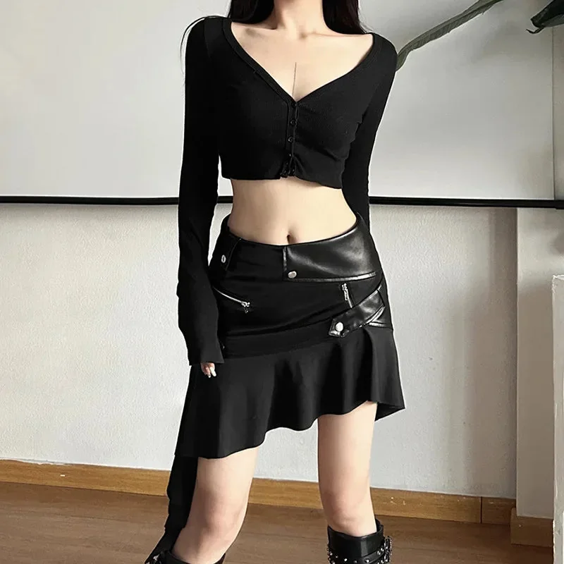 Chic Black Leather Womens Skirt