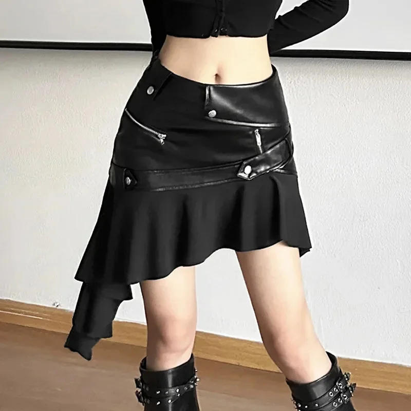 Chic Black Leather Womens Skirt