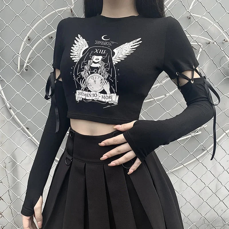 Black Gothic Style Womens Top in Premium Cotton & Polyester Blend