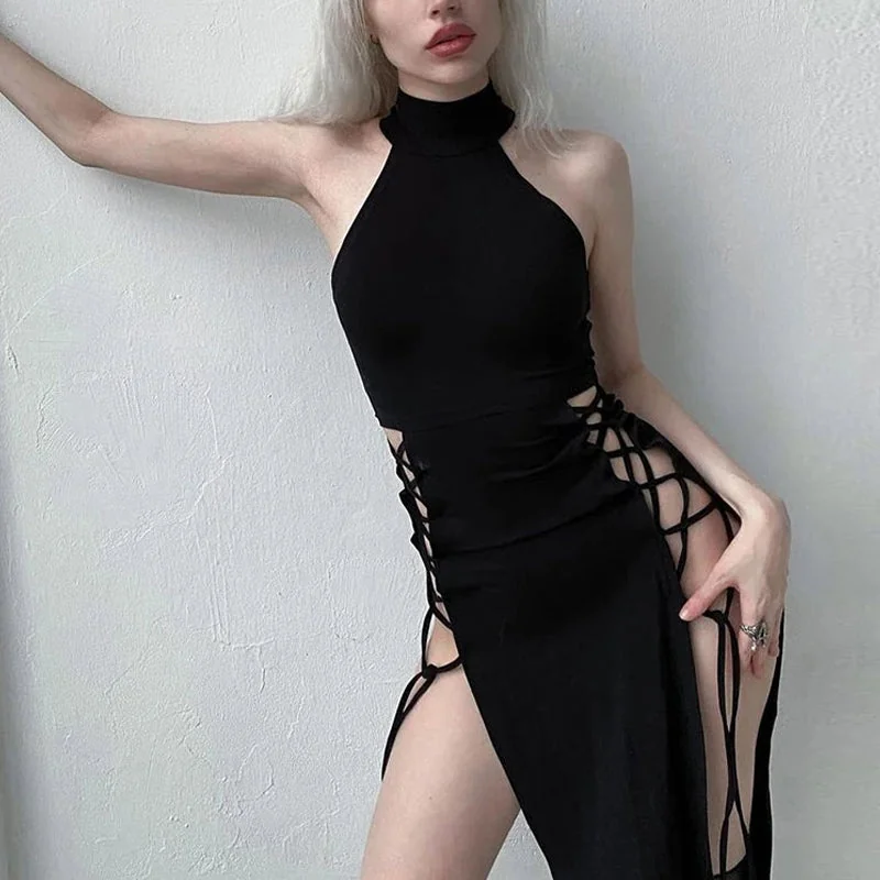 Elegant Black Gothic Womens Dress - Premium Cotton & Polyester