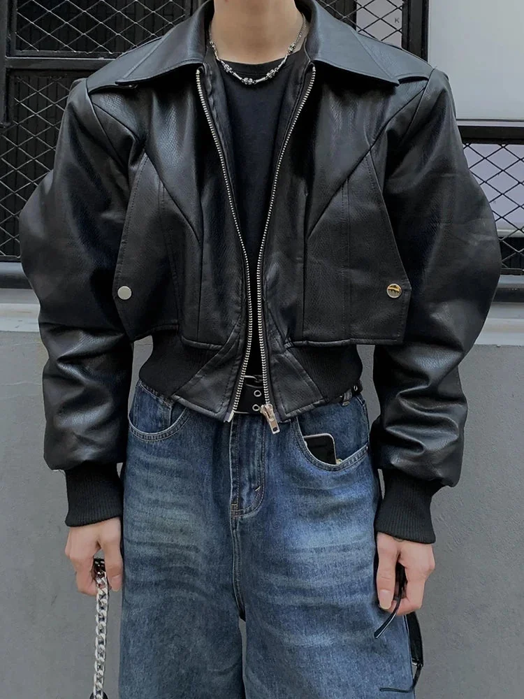 Classic Black Faux Leather Mens Jacket