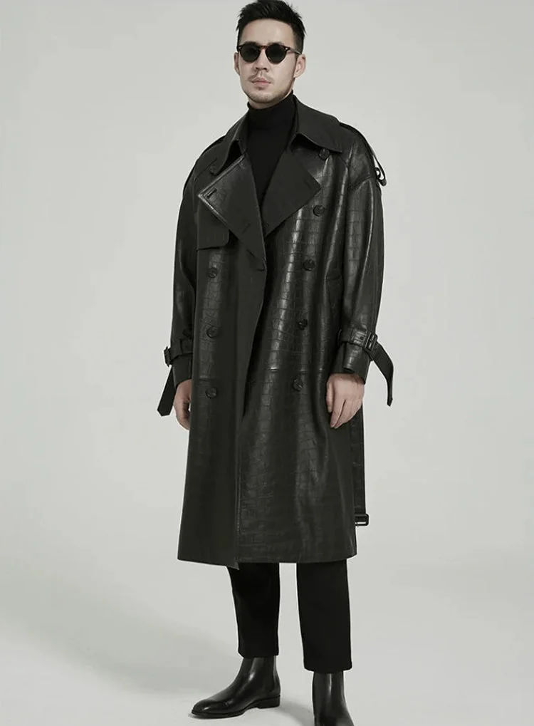 Premium Black Leather Trench Jacket