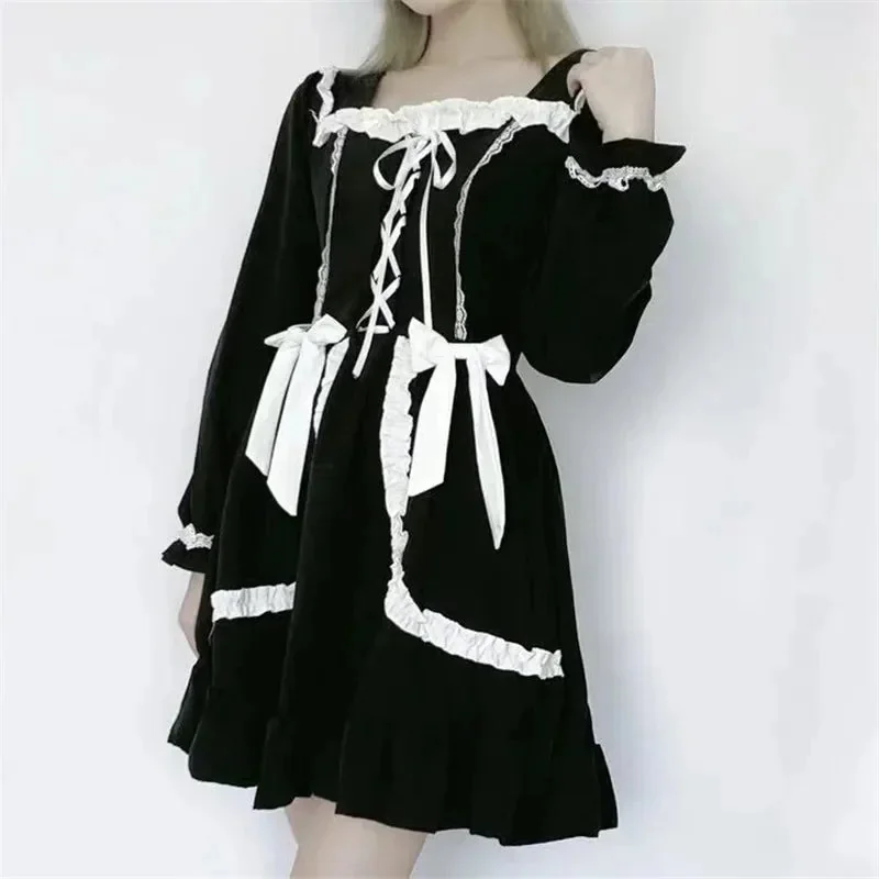 Elegant Gothic Cotton Polyester Blend Womens Dress