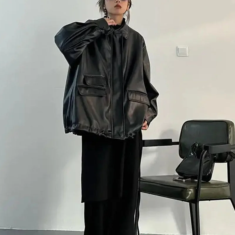 Limited Edition Black Faux Leather Hoodie Jacket for Women