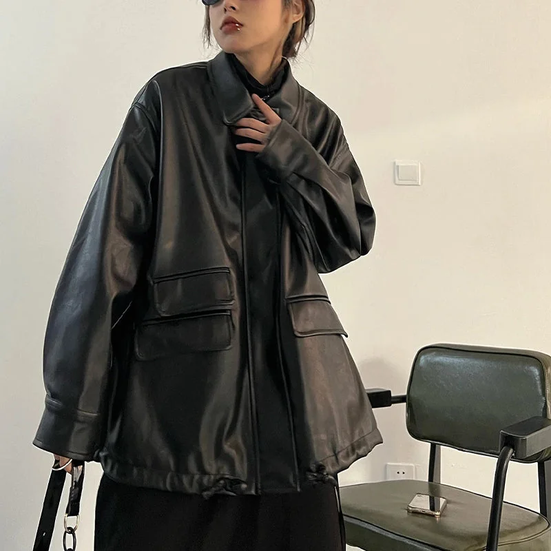 Limited Edition Black Faux Leather Hoodie Jacket for Women