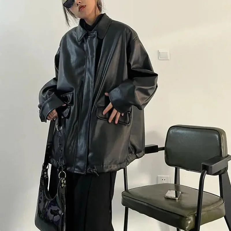 Limited Edition Black Faux Leather Hoodie Jacket for Women