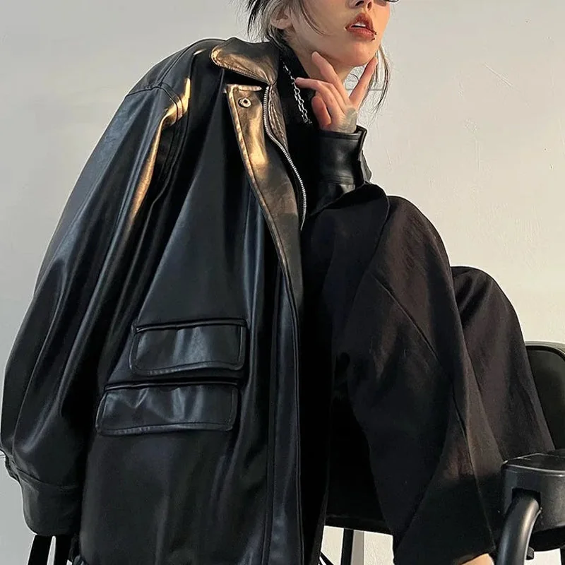 Limited Edition Black Faux Leather Hoodie Jacket for Women