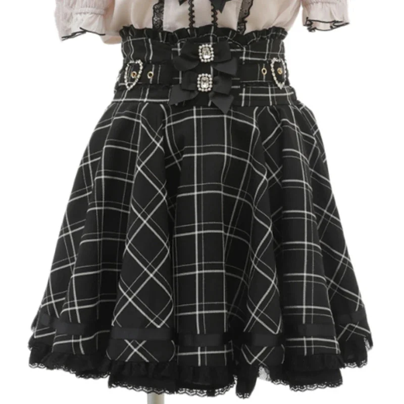Vintage Gothic Lolita Black Cotton Polyester Skirt