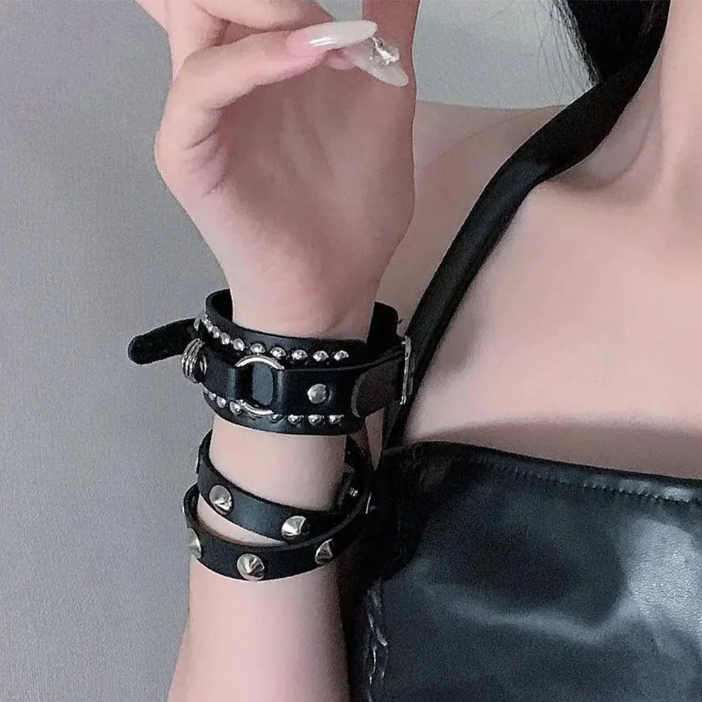 Black Faux Leather Vintage Bracelet