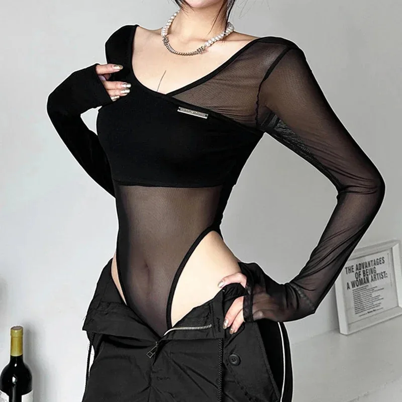 Black Mesh Bodysuit for Women: Premium Blend