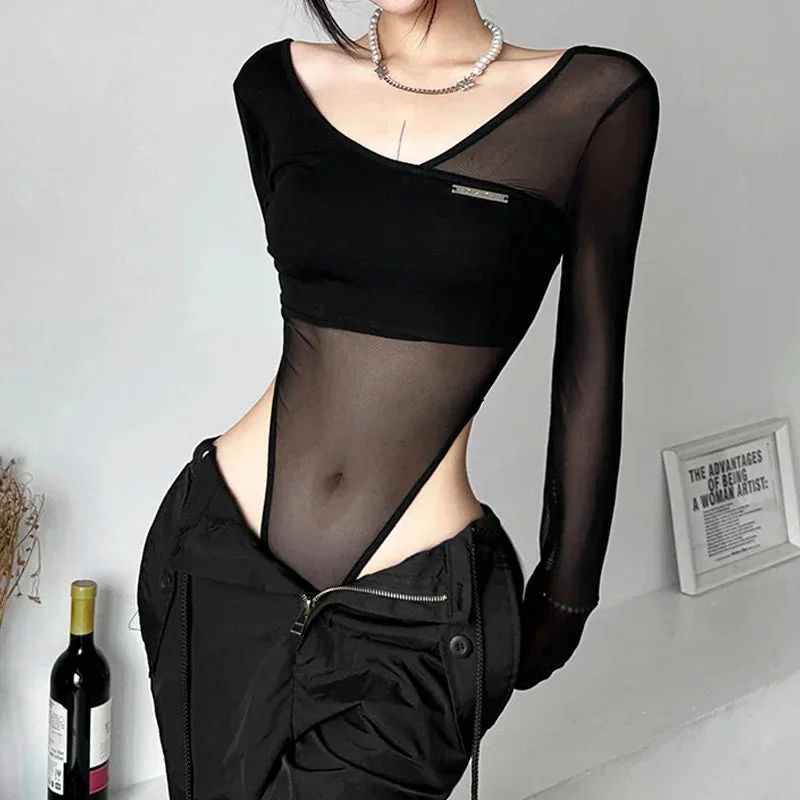 Black Mesh Bodysuit for Women: Premium Blend