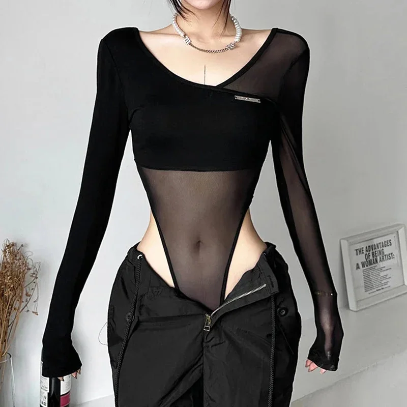 Black Mesh Bodysuit for Women: Premium Blend