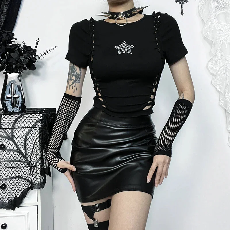 Womens Black Gothic Cotton Polyester Blend T-Shirt
