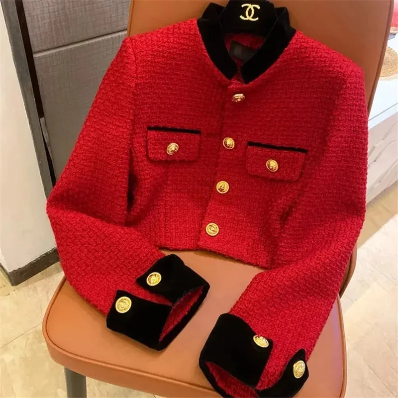 Tweed Womens Jacket in Red Premium Cotton Polyester Blend