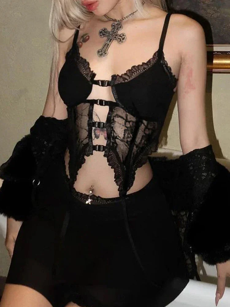 Chic Black Mesh Womens Top