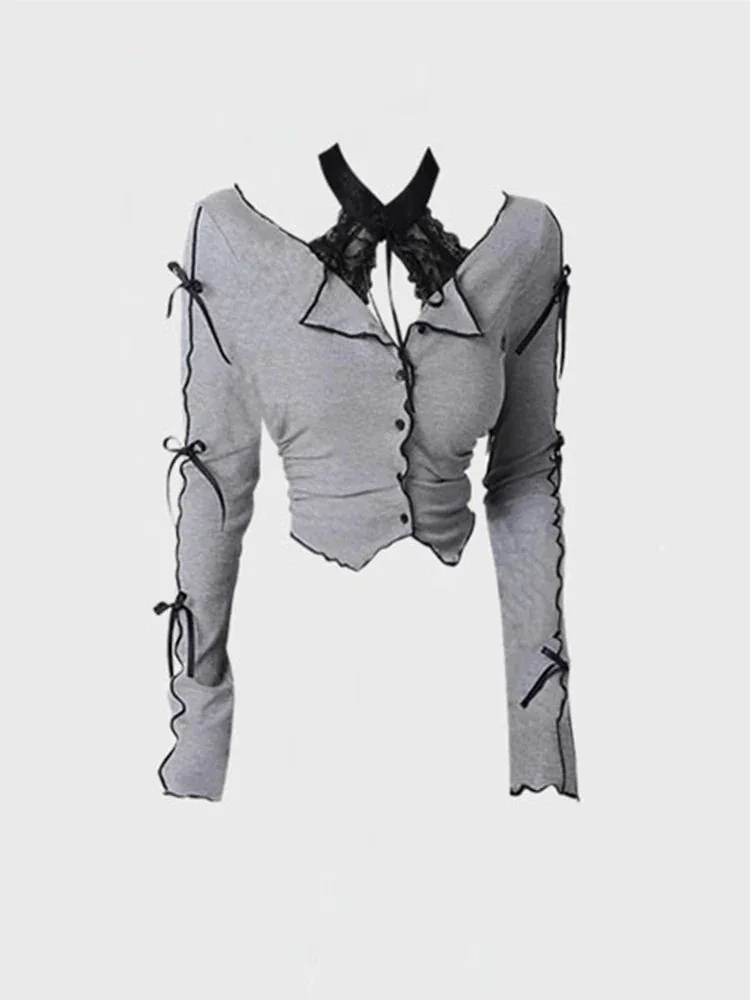 Gray Premium Cotton Polyester Blend Womens Top