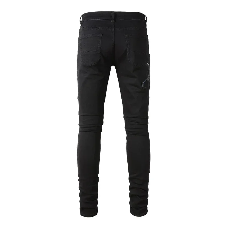 Premium Black Mens Skinny Pants 100% Cotton Polyester Blend