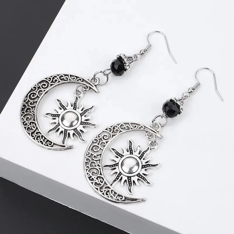 Silver Gothic Moon Earrings - Premium Zinc Alloy