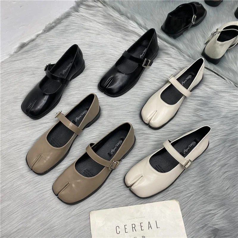 Womens Retro Flats - Classic Comfort in Black, Beige, and Khaki