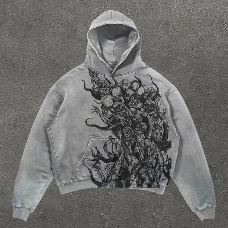 Premium Skull Print Womens Hoodie in Gray - Limited Edition