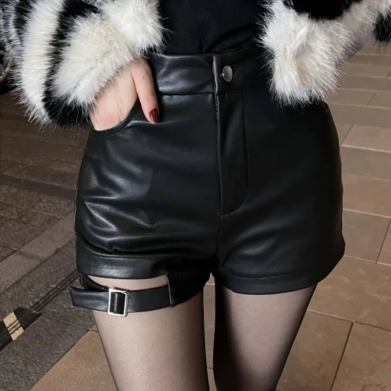 Womens Black Leather Shorts | Premium PU & Polyester Blend
