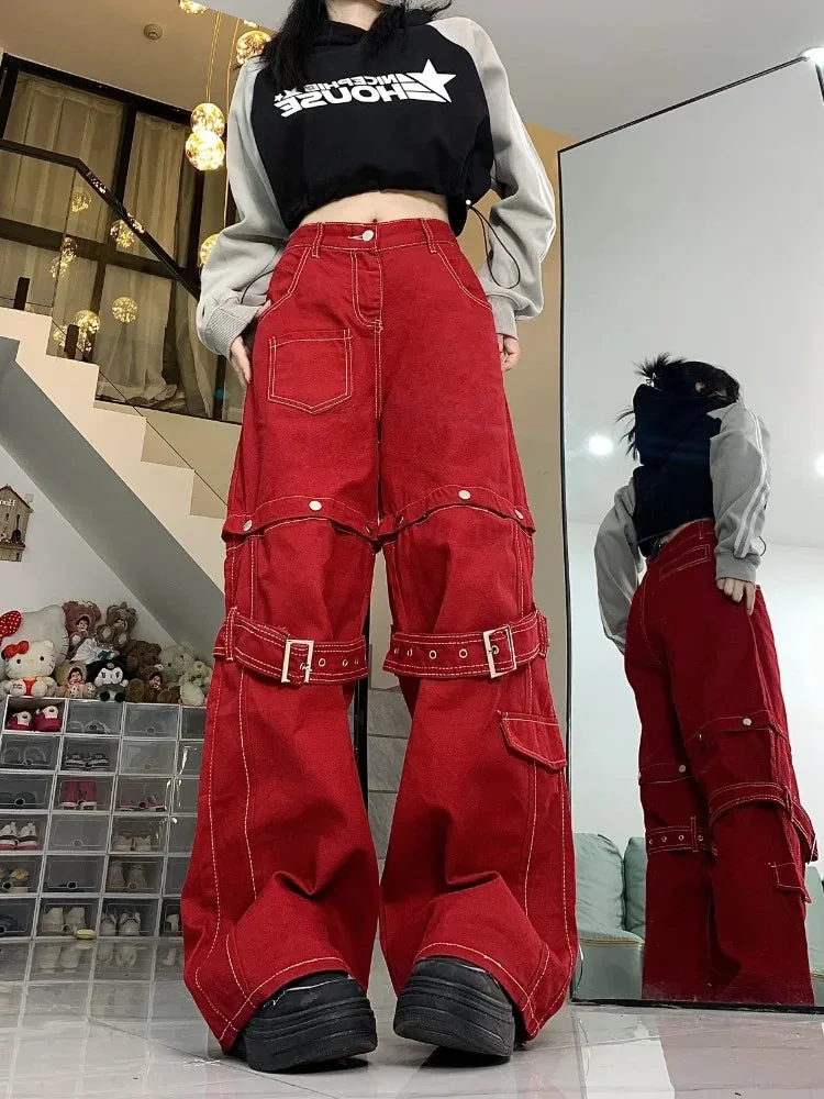 Chic Red Wide Leg Pants for Women