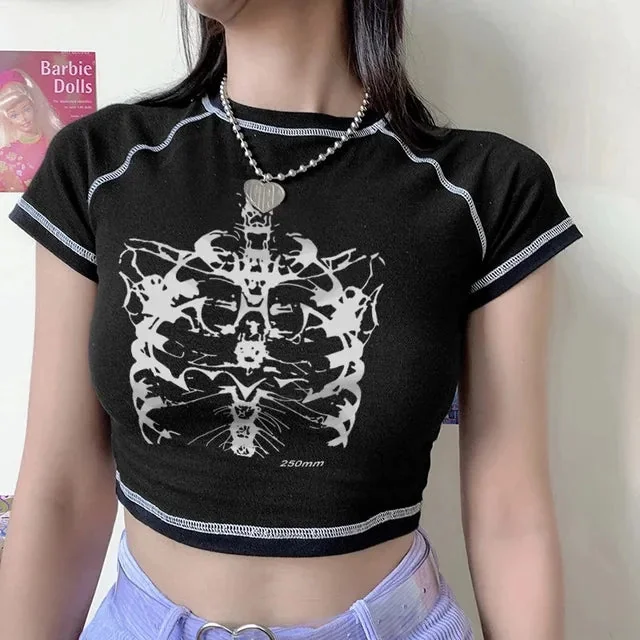 Gothic Style Black Crop Top for Women