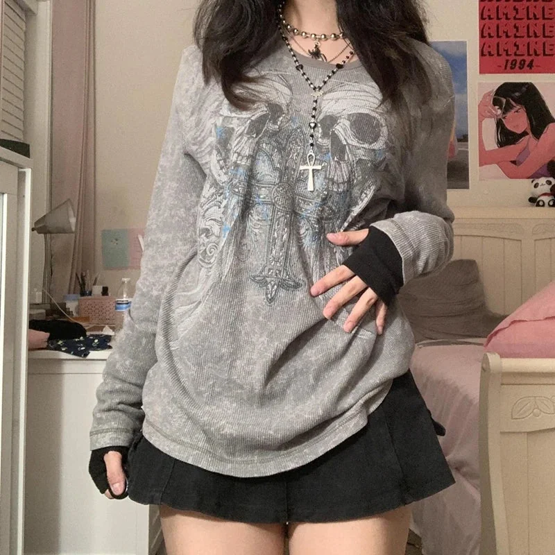 Gothic Premium Cotton Blend Long Sleeve Top