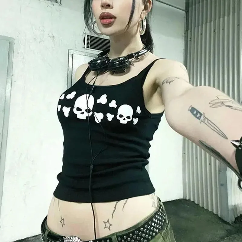 Gothic Style Cotton Polyester Womens Top in Black