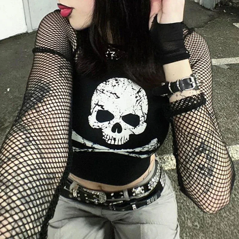 Premium Skull Pattern Womens Black Top