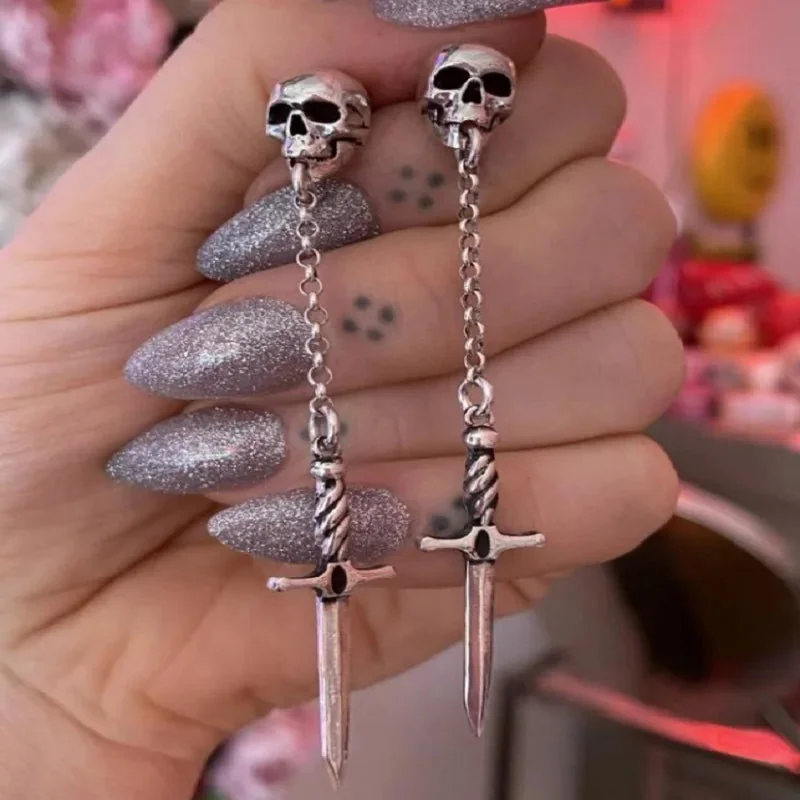Silver Skull Statement Earrings for Women