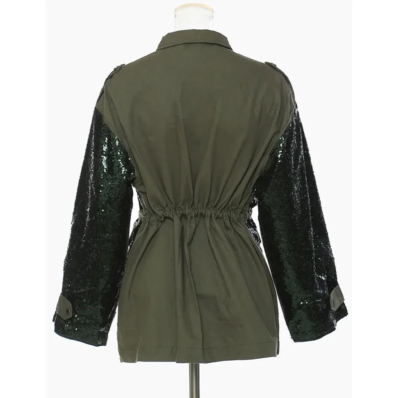 Green Cotton Polyester Blend Womens Jacket