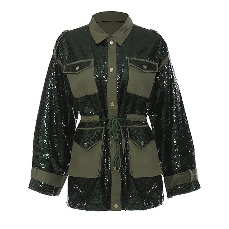 Green Cotton Polyester Blend Womens Jacket