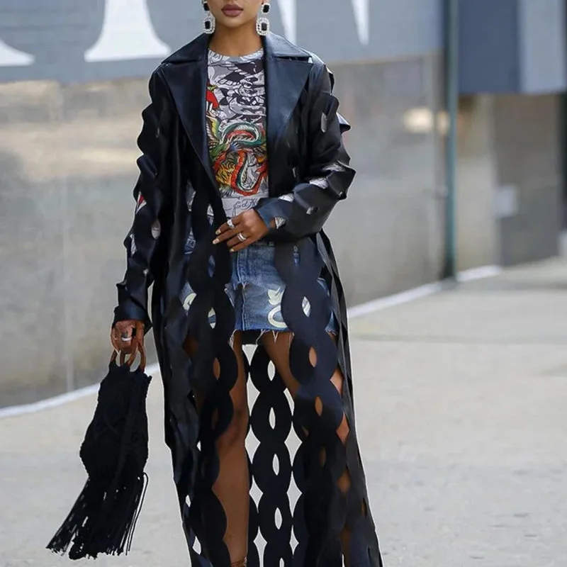 Black Faux Leather Womens Cardigan