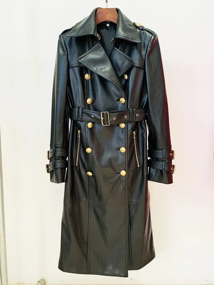 Black Eco-Leather Womens Trench Jacket