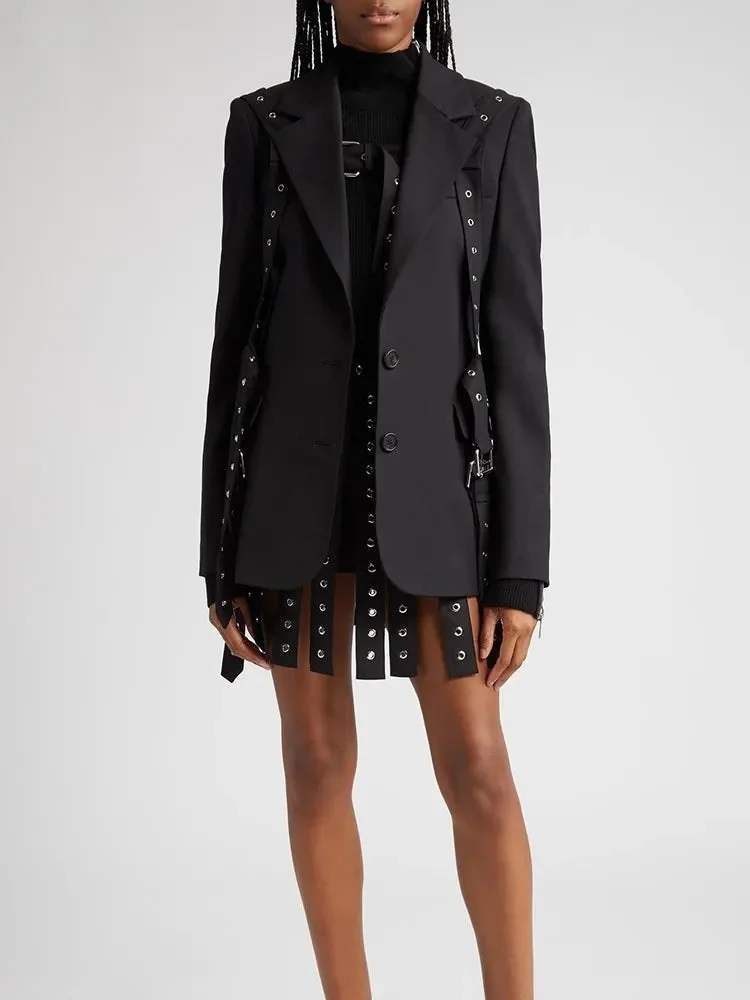 Elegant Black Cotton/Polyester Womens Blazer