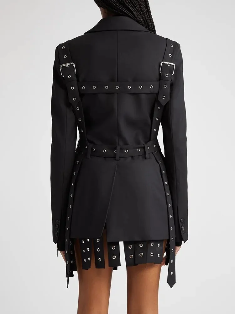 Elegant Black Cotton/Polyester Womens Blazer