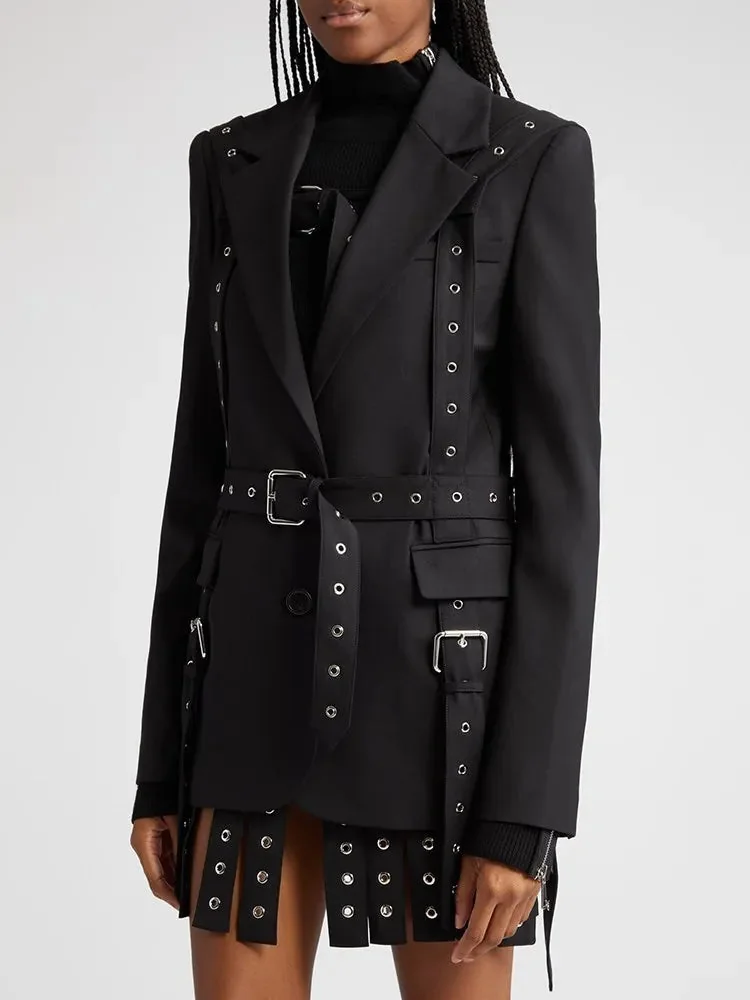 Elegant Black Cotton/Polyester Womens Blazer