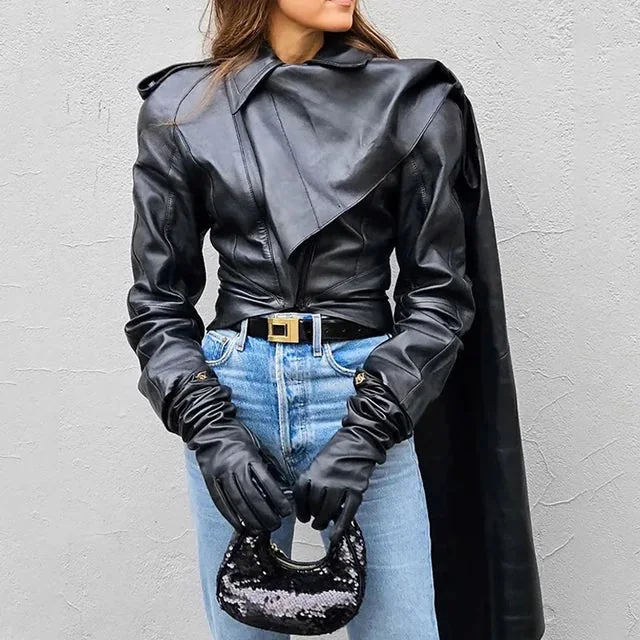 Black Faux Leather Jacket for Women