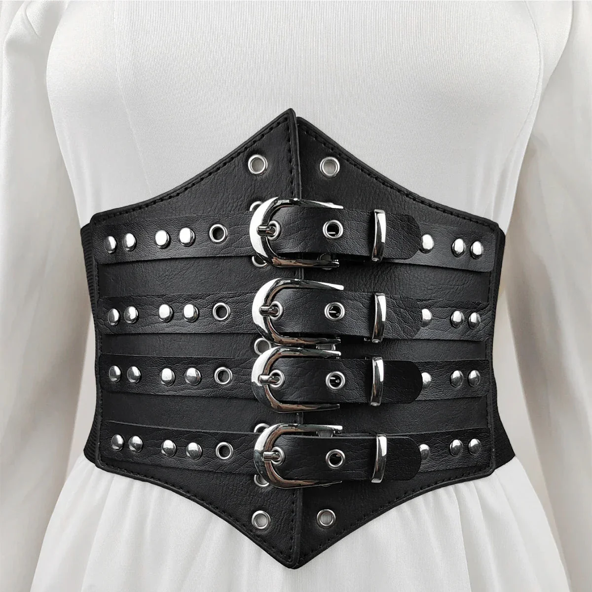 Black Faux Leather Corset Belt - Womens Fashion Accessory