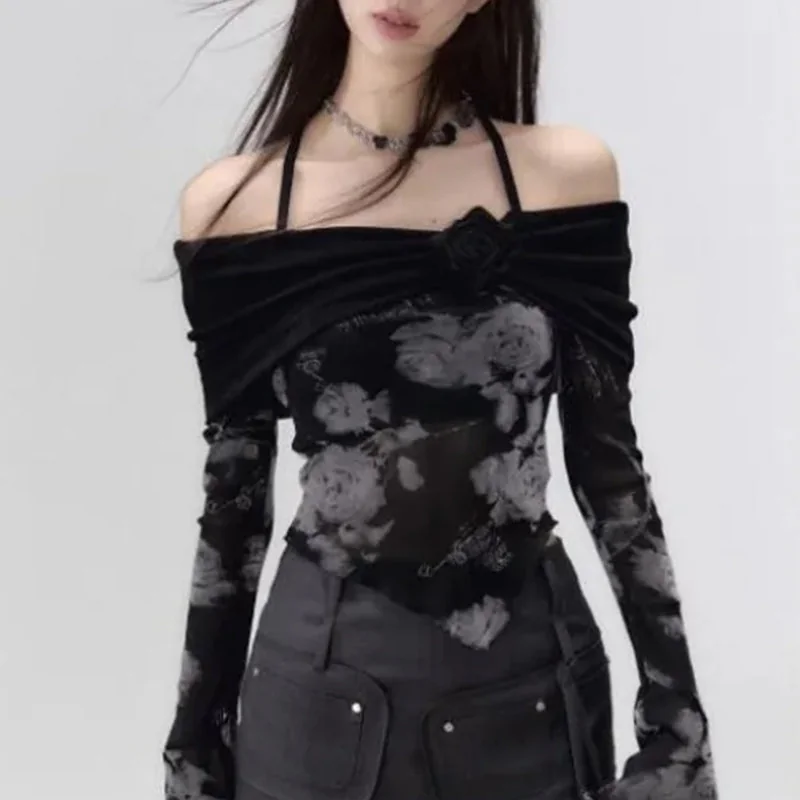 Elegant Black Womens Cotton Polyester Top