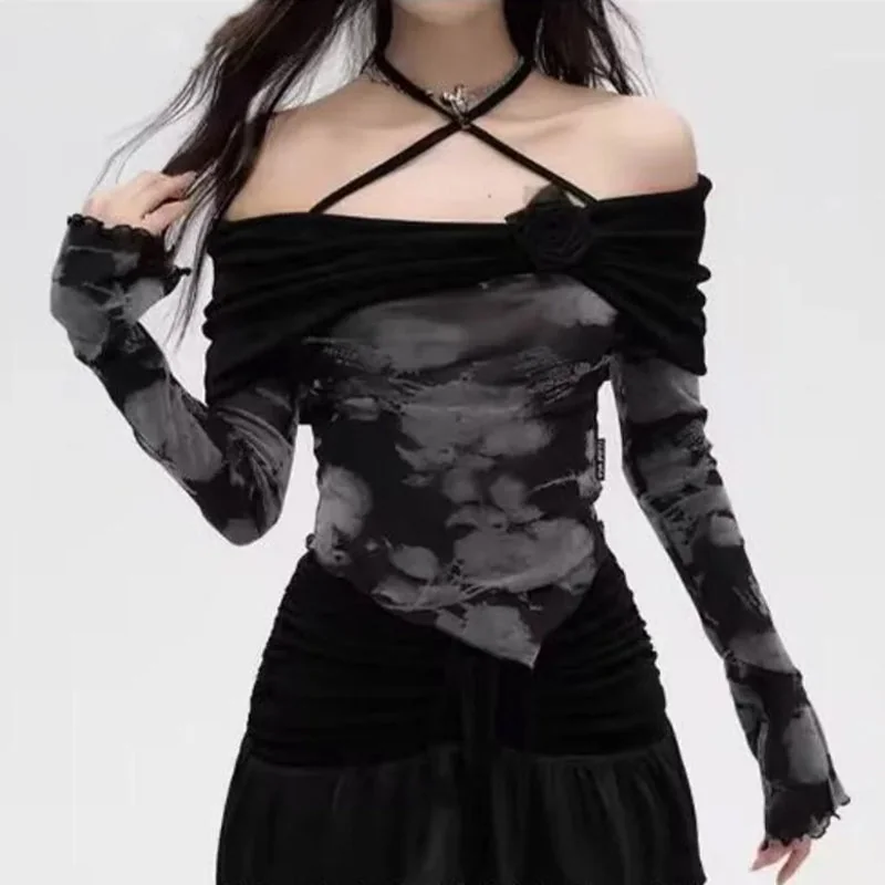 Elegant Black Womens Cotton Polyester Top