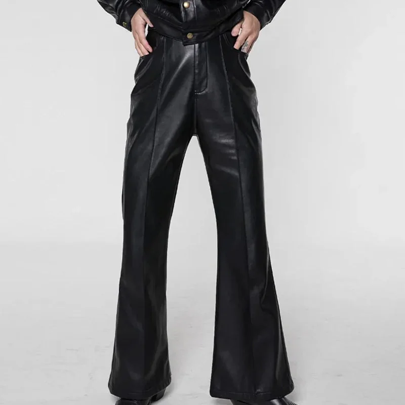 Faux Leather Flare Pants in Black - Mens Premium Fashion
