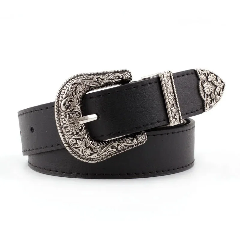 Stylish Womens Vintage Faux Leather Belt - Black