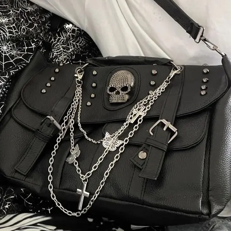 Black Skull Faux Leather Bag 36*23*15cm