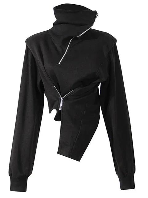 Zipper Womens Sweatshirt in Black | Premium Cotton Blend