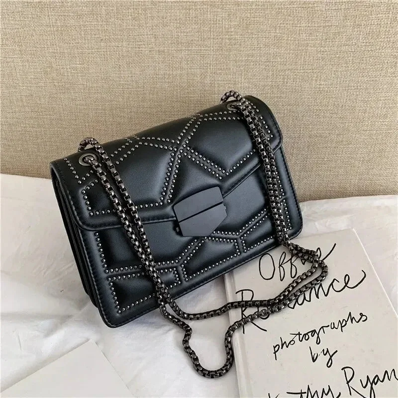 Black Faux Leather Crossbody Bag for Women
