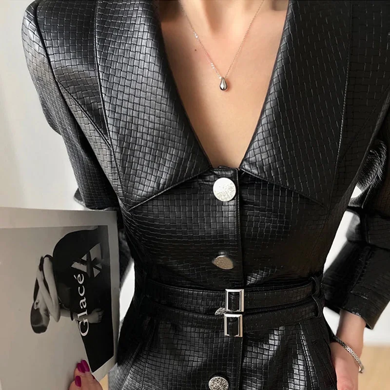 Black Faux Leather Womens Dress - Elegant & Stylish Design