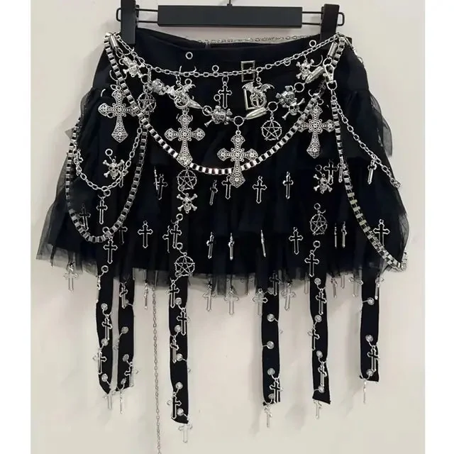 Gothic Black Cotton Polyester Womens Skirt